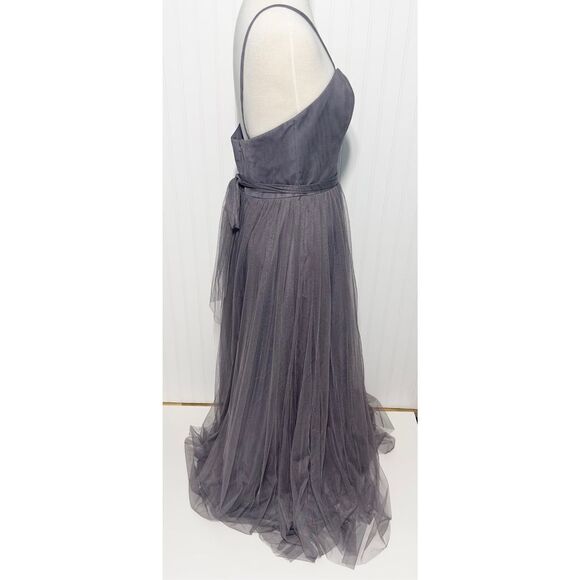 WToo by Watters Strapless Bobbinet Long Bridesmaid Dress Pewter Gray Size 12 - Picture 7 of 14